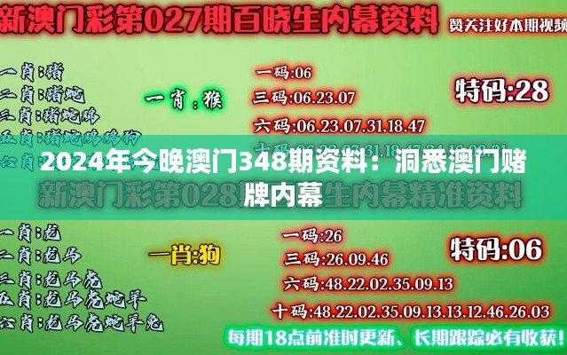2024年今晚澳门348期资料：洞悉澳门赌牌内幕