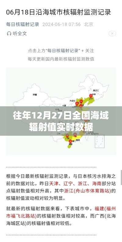 全国海域辐射值实时数据更新，历年十二月二十七日概况