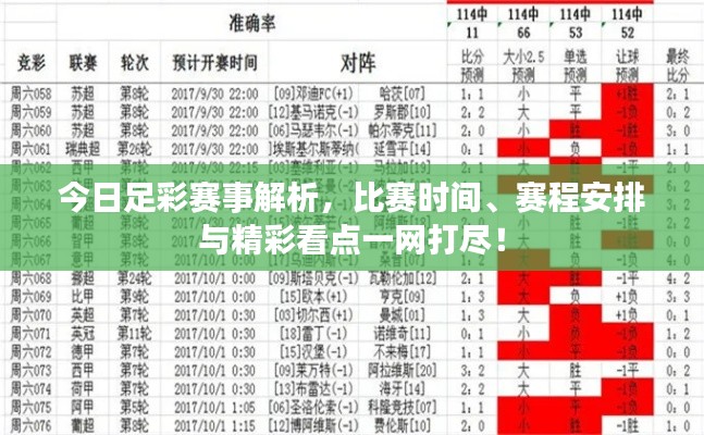 今日足彩赛事解析，比赛时间、赛程安排与精彩看点一网打尽！