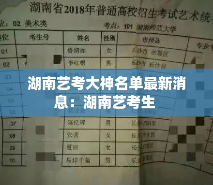 湖南艺考大神名单最新消息：湖南艺考生 