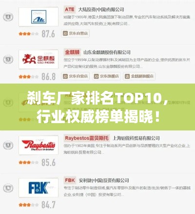 刹车厂家排名TOP10，行业权威榜单揭晓！