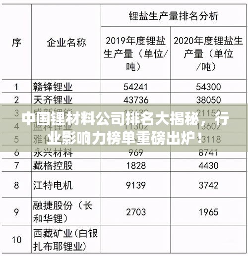 中国锂材料公司排名大揭秘，行业影响力榜单重磅出炉！