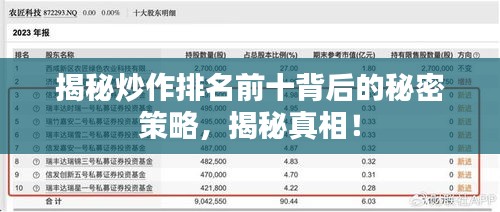 揭秘炒作排名前十背后的秘密策略，揭秘真相！