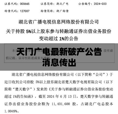 天门广电最新破产公告消息传出
