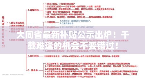 大同省最新补贴公示出炉！千载难逢的机会不要错过！