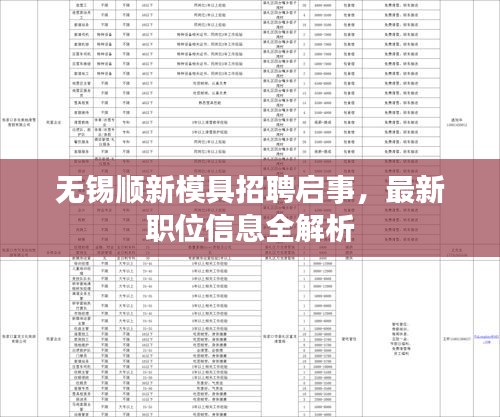 无锡顺新模具招聘启事，最新职位信息全解析