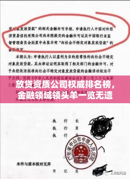 放贷资质公司权威排名榜，金融领域领头羊一览无遗