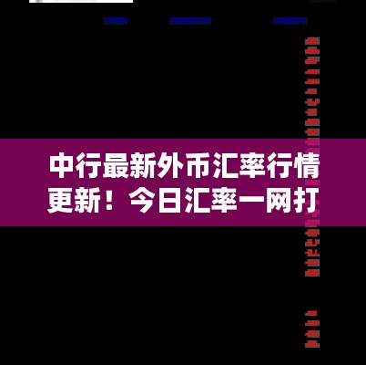 中行最新外币汇率行情更新！今日汇率一网打尽