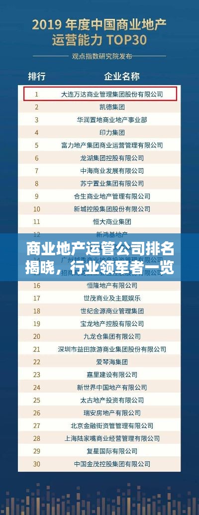 商业地产运管公司排名揭晓，行业领军者一览无余！