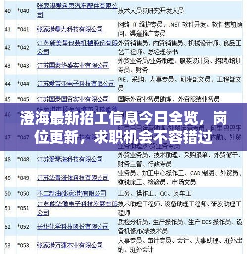 澄海最新招工信息今日全览，岗位更新，求职机会不容错过