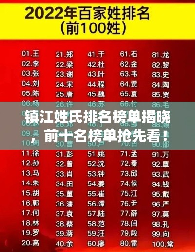 镇江姓氏排名榜单揭晓，前十名榜单抢先看！