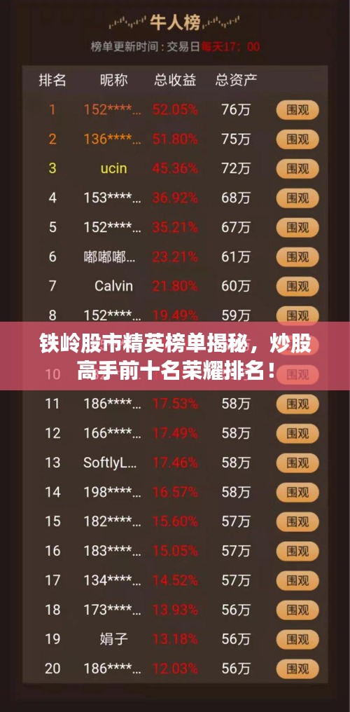 铁岭股市精英榜单揭秘，炒股高手前十名荣耀排名！