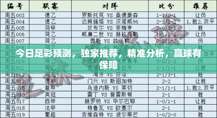 今日足彩预测，独家推荐，精准分析，赢球有保障