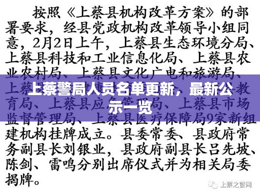上蔡警局人员名单更新，最新公示一览