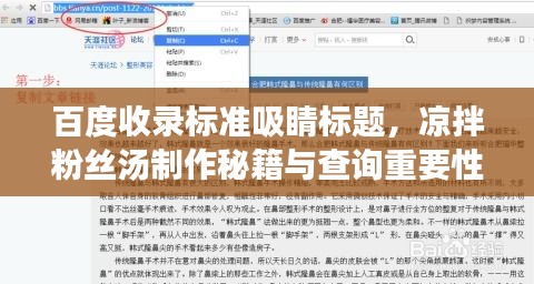 百度收录标准吸睛标题，凉拌粉丝汤制作秘籍与查询重要性，轻松掌握美味与时间管理技巧！