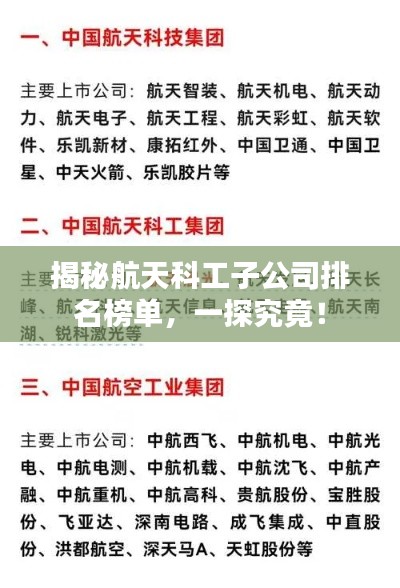 揭秘航天科工子公司排名榜单，一探究竟！
