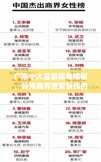 广东十大富豪榜单揭秘，岭南商界璀璨明珠的传奇人生