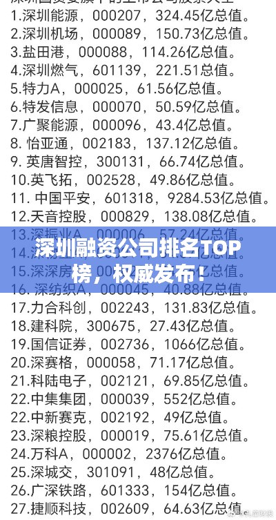 深圳融资公司排名TOP榜，权威发布！