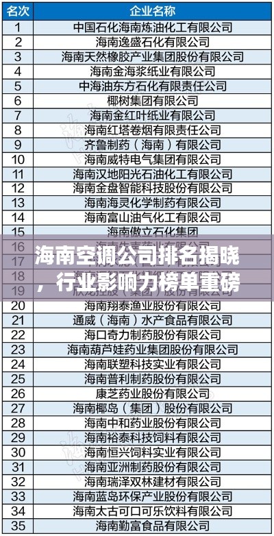 海南空调公司排名揭晓，行业影响力榜单重磅出炉！