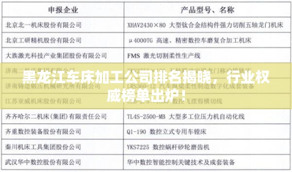 黑龙江车床加工公司排名揭晓，行业权威榜单出炉！