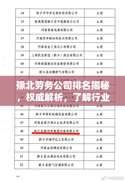 豫北劳务公司排名揭秘，权威解析，了解行业佼佼者！