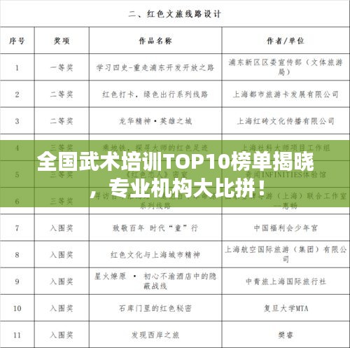 全国武术培训TOP10榜单揭晓，专业机构大比拼！