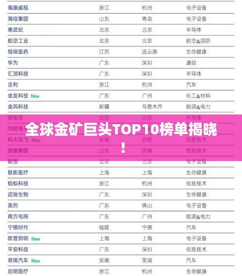 全球金矿巨头TOP10榜单揭晓！