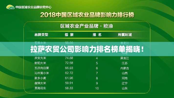 拉萨农贸公司影响力排名榜单揭晓！