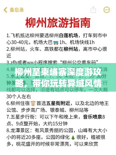 柳州至柬埔寨深度游攻略，带你玩转异域风情！