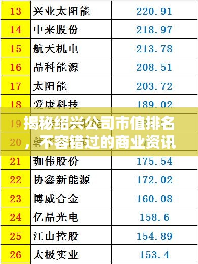 揭秘绍兴公司市值排名，不容错过的商业资讯！